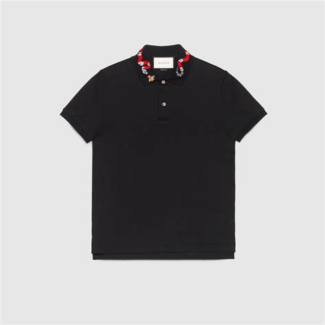 gucci cotton polo with snake embroidery replica|gucci polo logo embroidery.